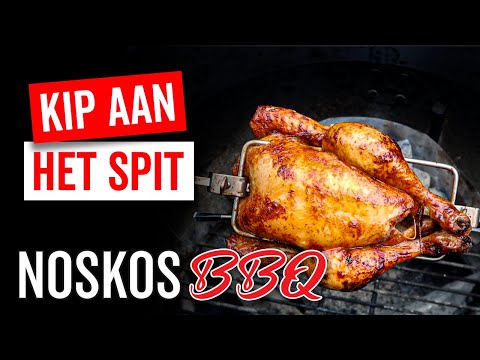 Kip aan het spit van de BBQ - het opbinden en de bereiding